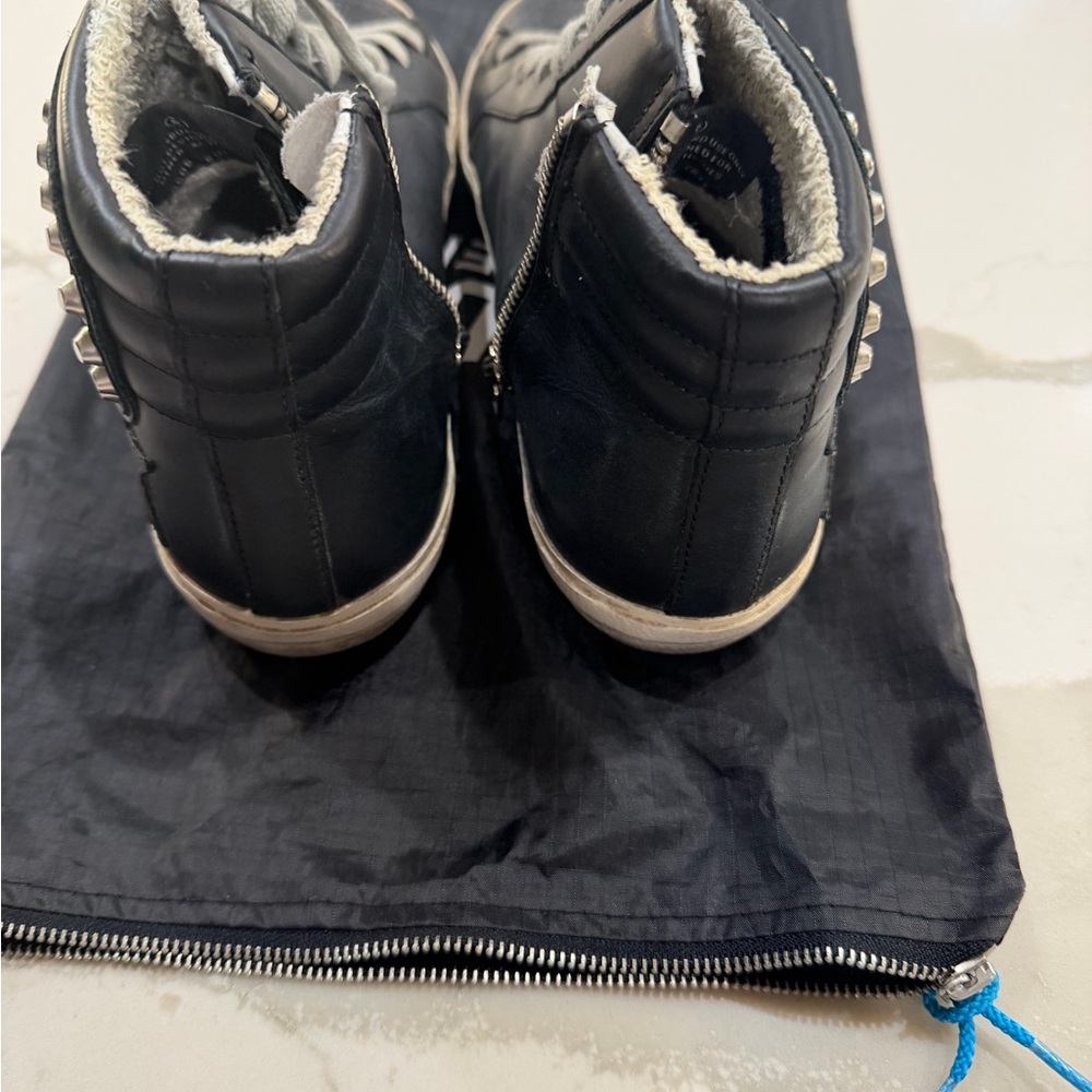 Golden Goose Black Leather Studded High-Top Sneakers with Gray Laces - Picture 2 of 11